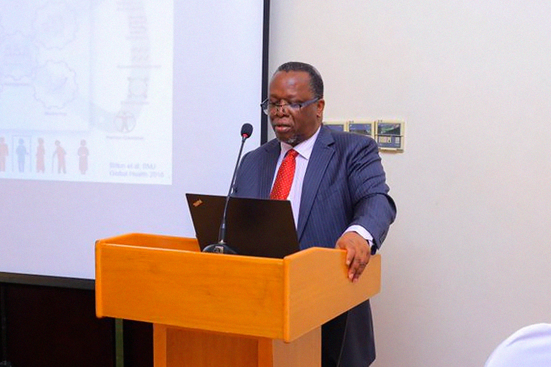 Makerere University School of Public Health Prof. Fred Wabwire speaking during the Primary Health Care Breakfast dissemination and dialogue in Kampala. PHOTO: Violet Nabatanzi