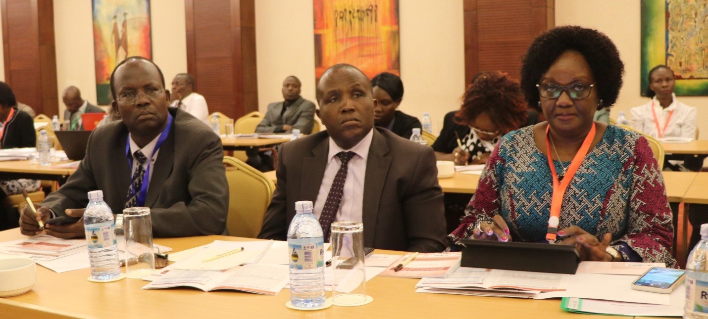 Some of the senior staff of MakSPH at the ReBUILD symposium at the Kampala Serena  Hotel on15th August 2018. L-R: Prof Christopher Garimoi Orach, Department Chair  of Community Health and Behavioural Sciences and Deputy Dean of MakSPH, Prof Nazarius Mbona Tumwesigye, the Department Chair of Epidemiology and Biostatics; Prof Rhoda Wanyenze, Dean MakSPH