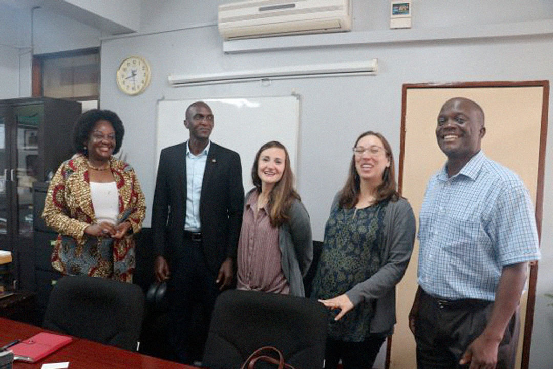 Above: L – R: Prof Rhoda Wanyenze (Dean MakSPH), Dr Simon Peter Kibira (PMA PI), Ms Melissa McVay (BMGF), Dr Jamaica Corker (BMGF)), and Prof Fredrick Makumbi (PMA PI) share a moment in the Dean’s office.
