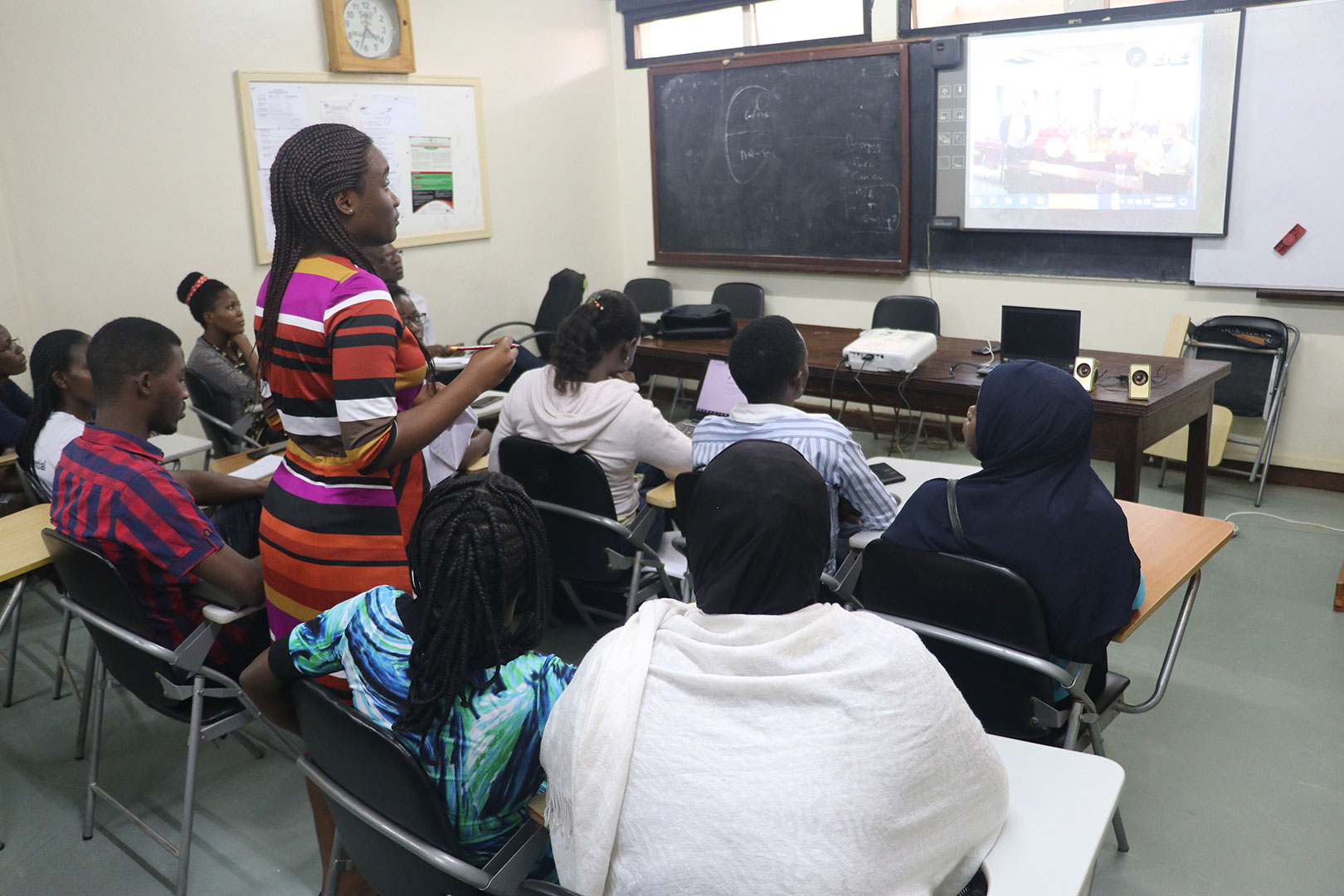 MaKSPH students having a Skype interaction with their Nottingham Trent University Counterparts led by Grace Biyinzika Lubega and Jody Winter from NTU