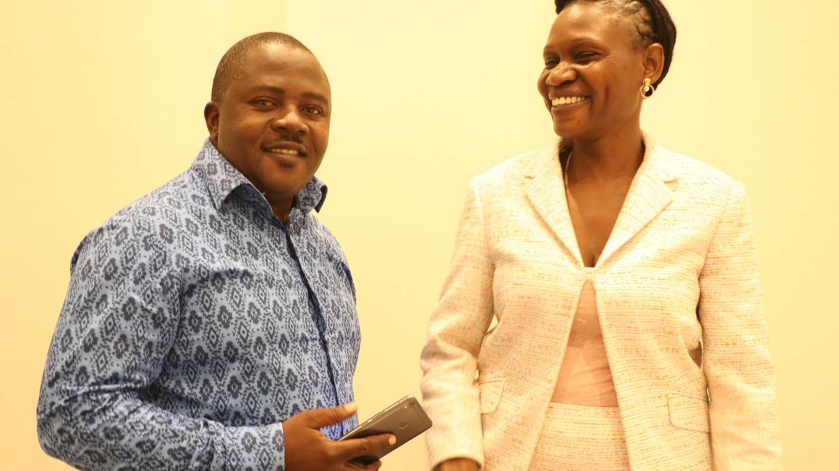 Left is Charles Otim, the Project Manager of Nsamizi Training Institute of Social Development, the organisers of this meeting. Right is Sherina Tibenkana, a consultant.