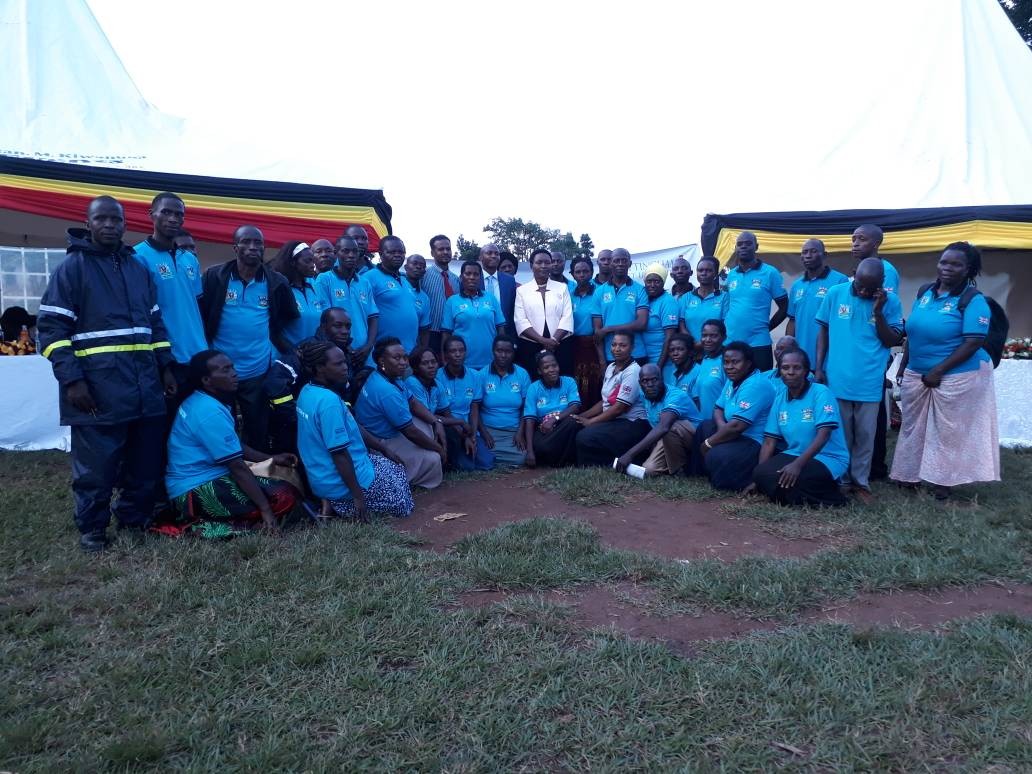 Figure 2 Hon Rosemary Seninde, the Wakiso District Woman MP poses for a picture with some of the VHTs supported by this project.