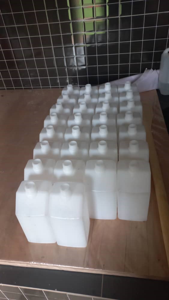 1 Litre bottles ready for distribution to different points of the facility.