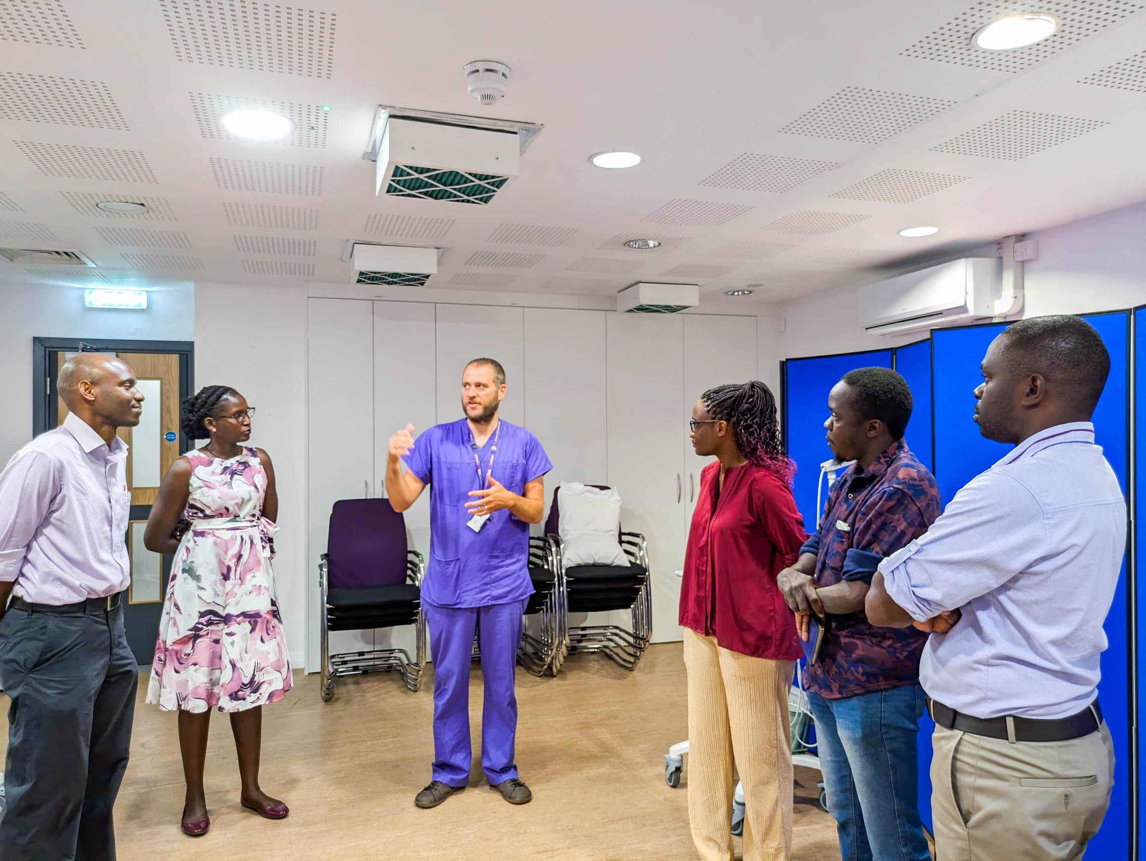 The Uganda team during a hospital tour at Queens Medical Center under the Nottingham University Hospitals led by Dr. Andrew Beckham (Centre), a lead teaching fellow. 