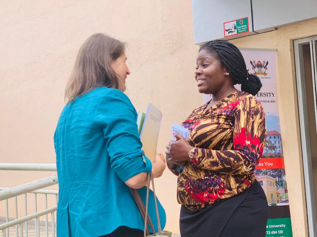 Amy Peterson, Cultural Affairs Officer the US Embassy Kampala represented the Ambassador Natalie E. Brown - U.S. Embassy shares with Ms. Stella Kakeeto from MakSPH. Ms. Kakeeto is a co-PI on the project