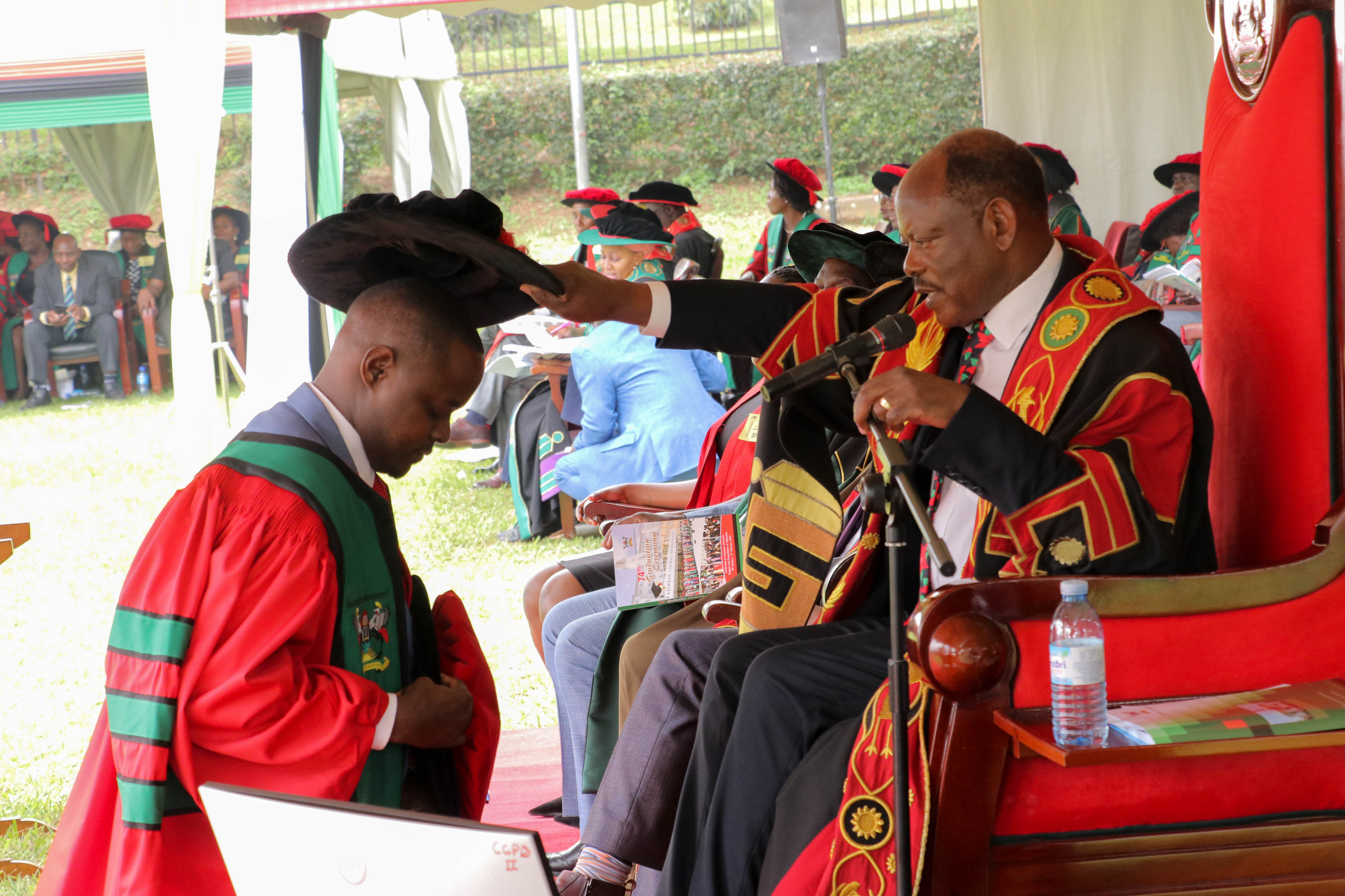 "By virtue of the authority entrusted in me, I confer up on you a degree of Doctor of Philosophy of Makerere University," these were exactly the words by the Chancellor as he conferred a PhD to Dr. Nicholas Nanyeeya