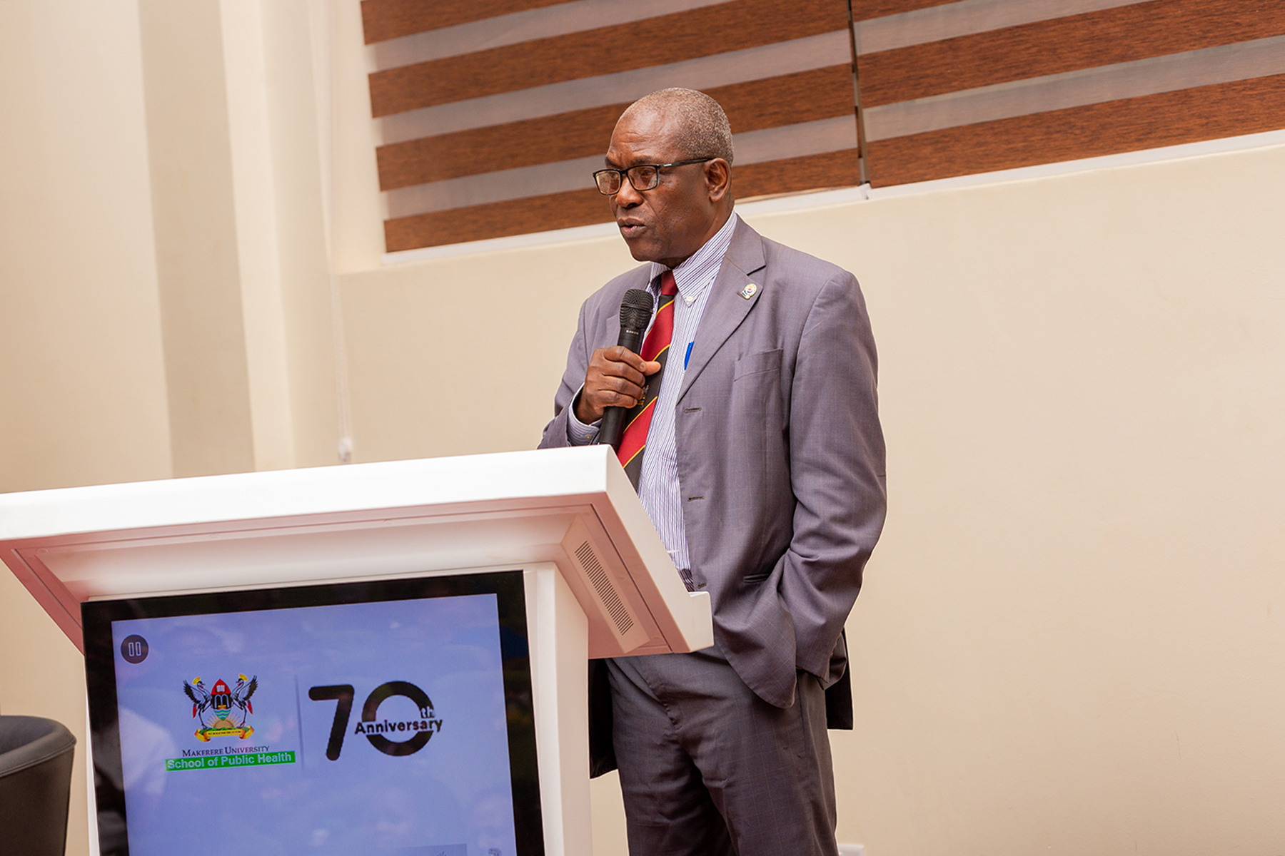 Dr. Deogratias Sekimpi, delivering the Keynote addresses during the Makerere University School of Public Health Career Guidance Session, 4th October, 2024.