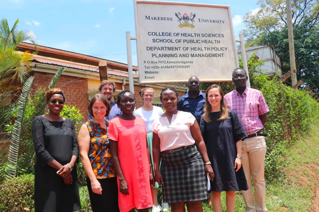 In this picture, Dr. Juliet Ndimwibo Babirye (Left) stands next to Prof. Ingunn Marie S. Engebretsen (2nd left) from the University Of Bergen, Norway. Dr. Wamani (right) from Makerere University School of Public is also part of the team together with other technical staff in this picture from the two universities.
