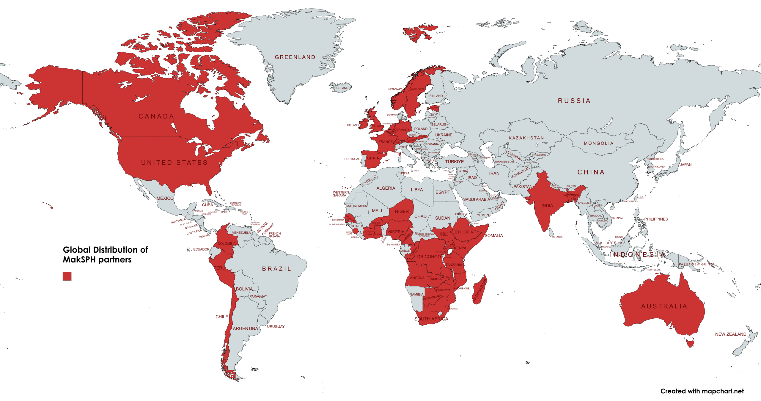 Global Distribution of MakSPH Partners - World map showing partner locations