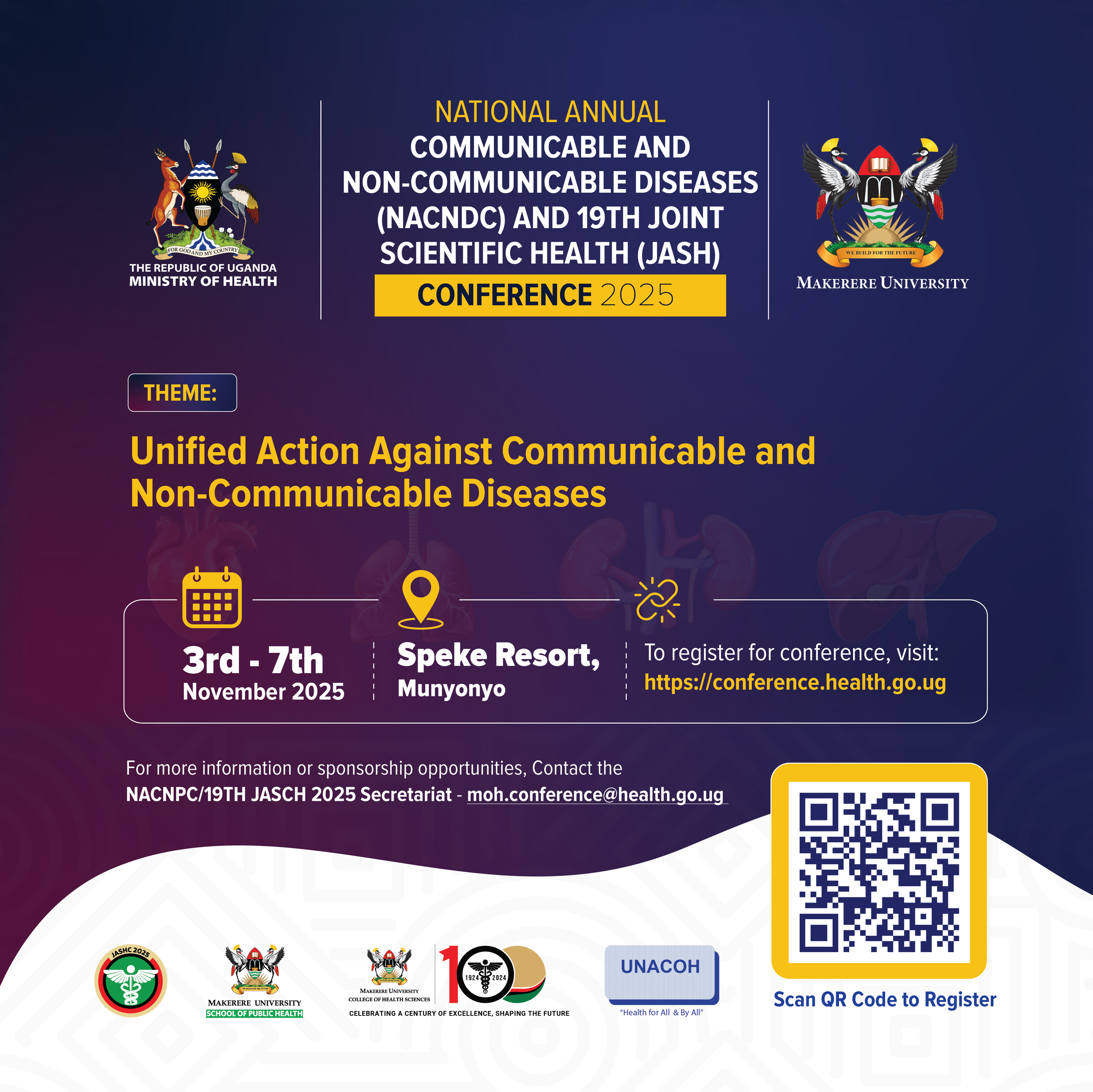 NACNDC & JASH Conference 2025 - 3-7 November 2025 at Speke Resort, Munyonyo. Theme: Unified Action Against Communicable and Non-Communicable Diseases