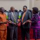 L-R: Dr. Simon Kasasa, the Principal Investigator; Dr. Charles Olaro, Director General of Health Services, MoH; Mr. Samuel Akena, Deputy Commissioner General of Prisons; and Professor Rhoda Wanyenze, the Dean, School of Public Health, at the launch of the survey.